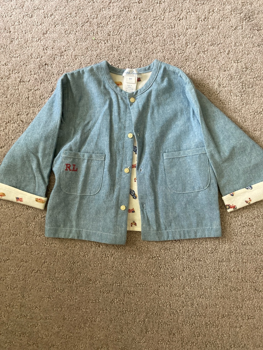 Vtg Ralph Lauren reversible chambray baby jacket, 9M.